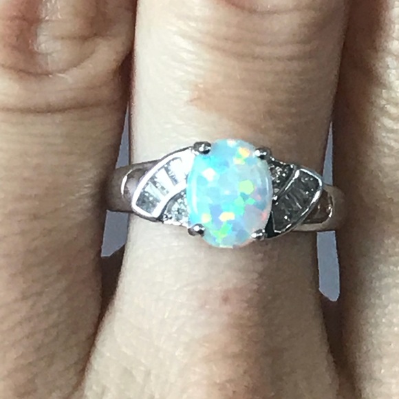 Opal and cz silver ring - Picture 7 of 8
